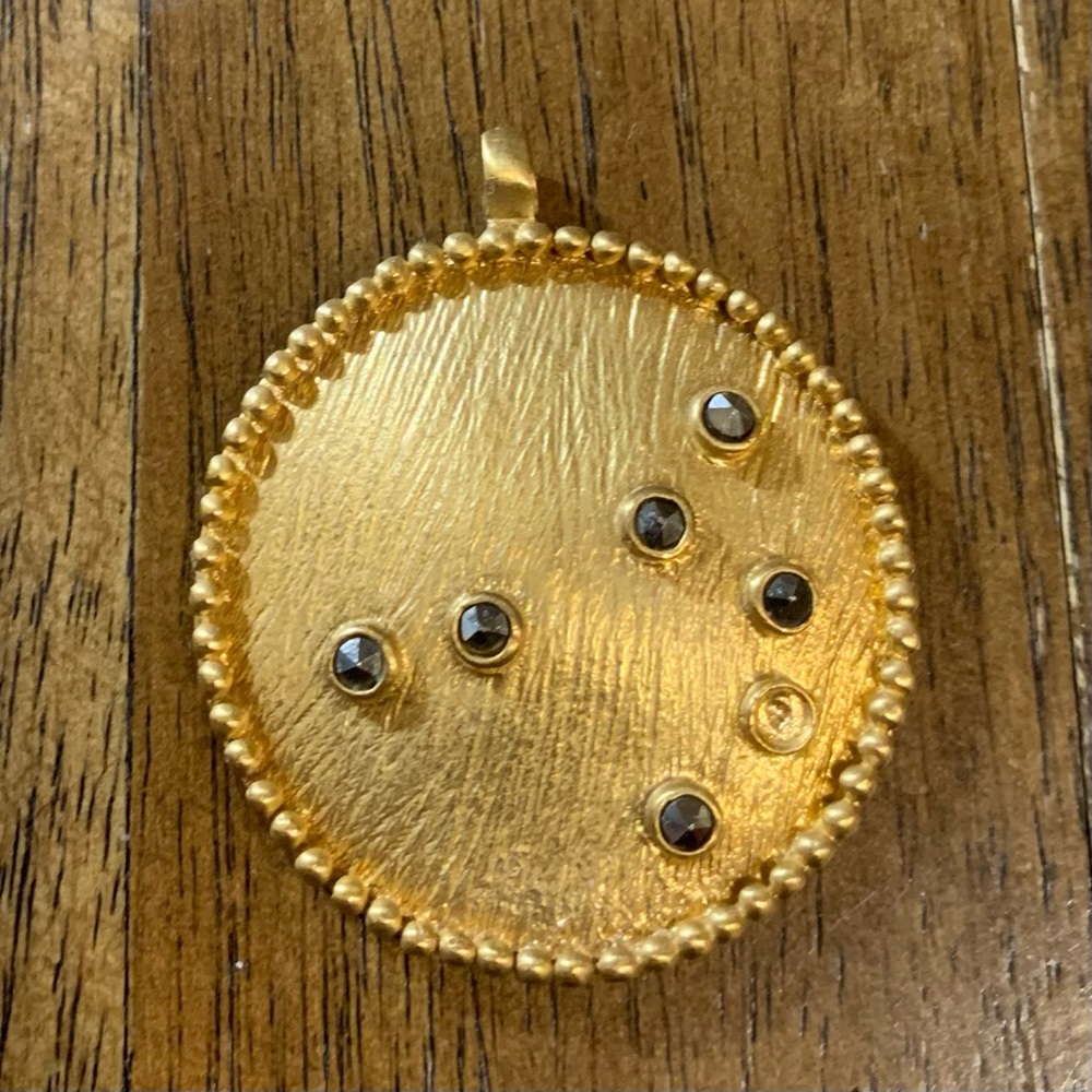 Satya 18K Gold Plated Brushed Coin Pleiades (7 Sisters) Pendant, missing a stone